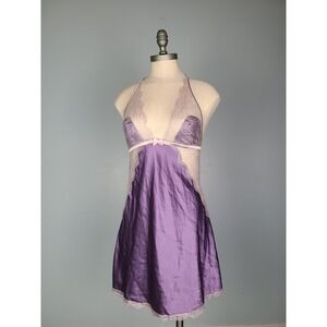 Y2K Victoria's Secret Sz M Babydoll Mini Dress Purple Lacy It Girl Rave Sexy